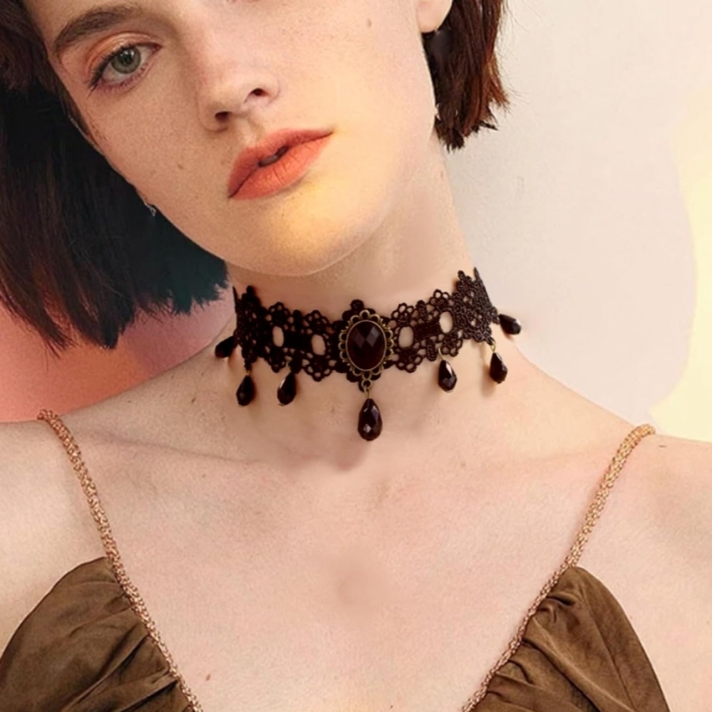 Black Lace Choker Necklace - Picture 7 of 7